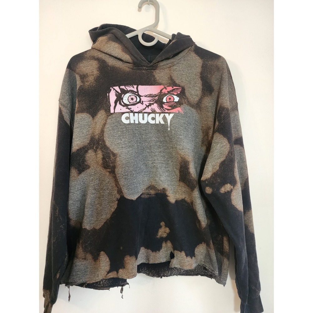 Custom Bleached Chucky Hoodie Size L Cropped Reworked Childs Play Horror